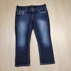 Maurices Premium Embellished Rhinestone Dark Wash Low Rise Denim Jeans 9/10